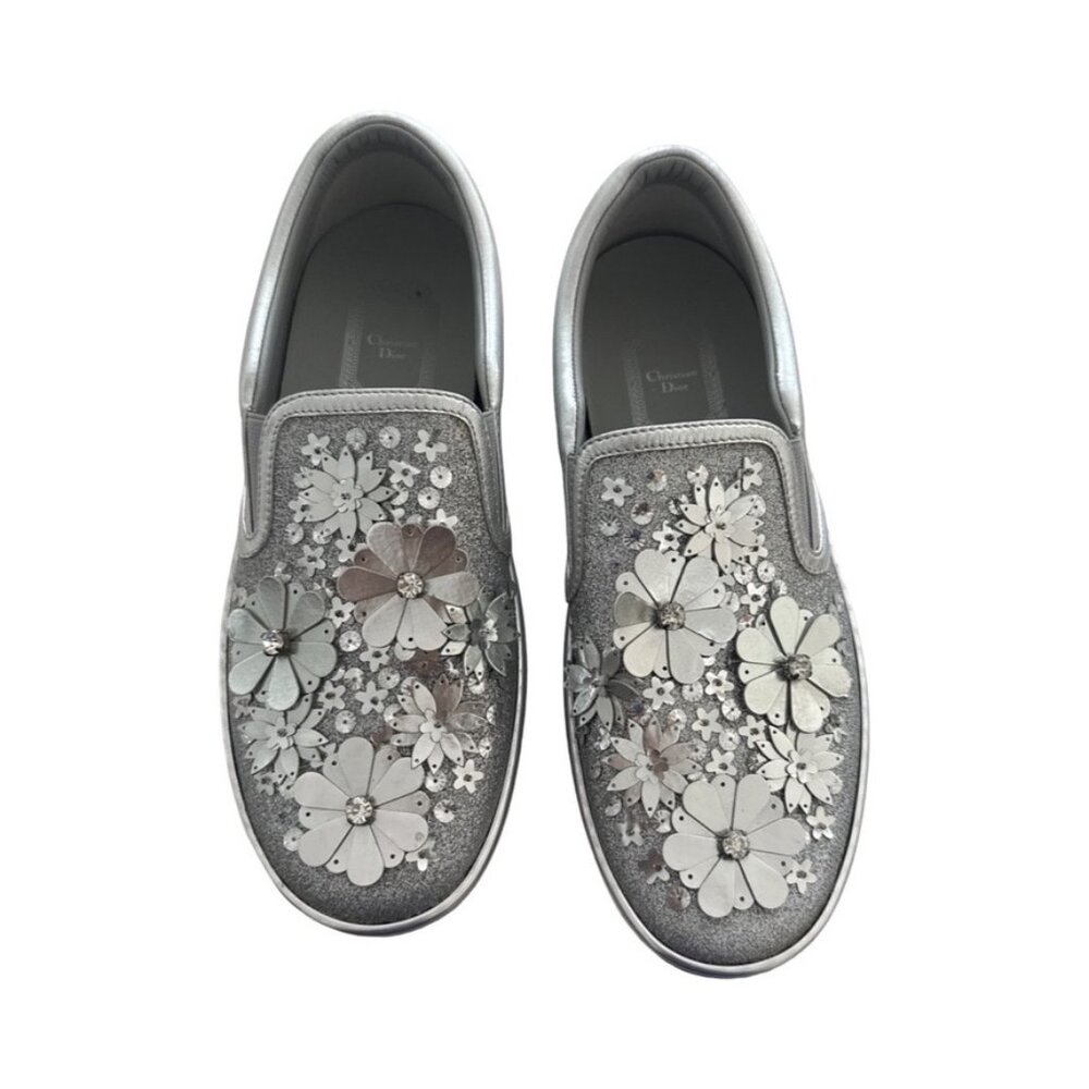 Christian Dior WalkSilver Floral Slip ons size 37